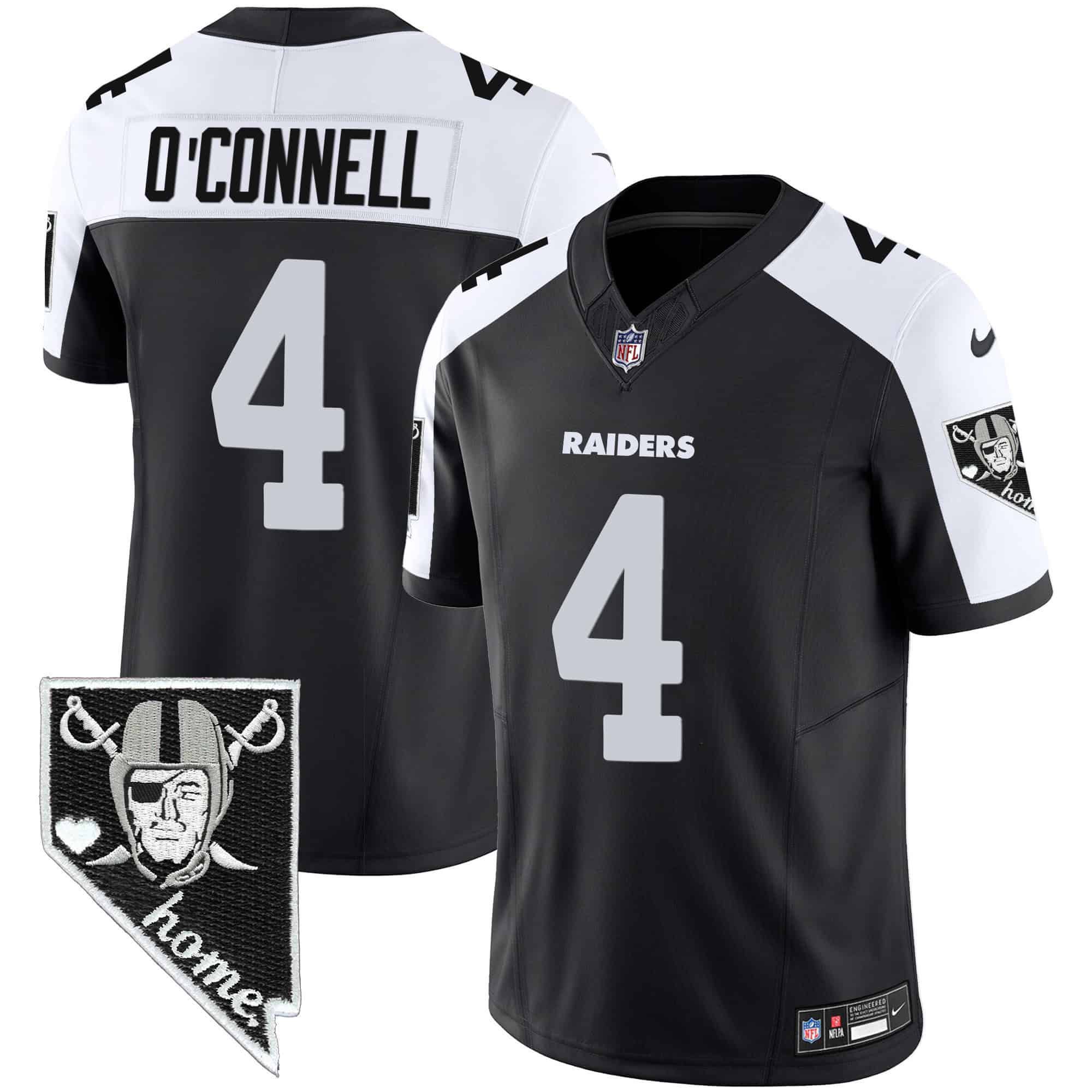 Men Oakland Raiders #4 OConnell Black 2024 Nike Nevada Home Patch Vapor NFL Jersey